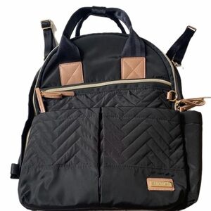 Skip Hop Black Quilted Multifunctional Backpack with Tan and gold accents
